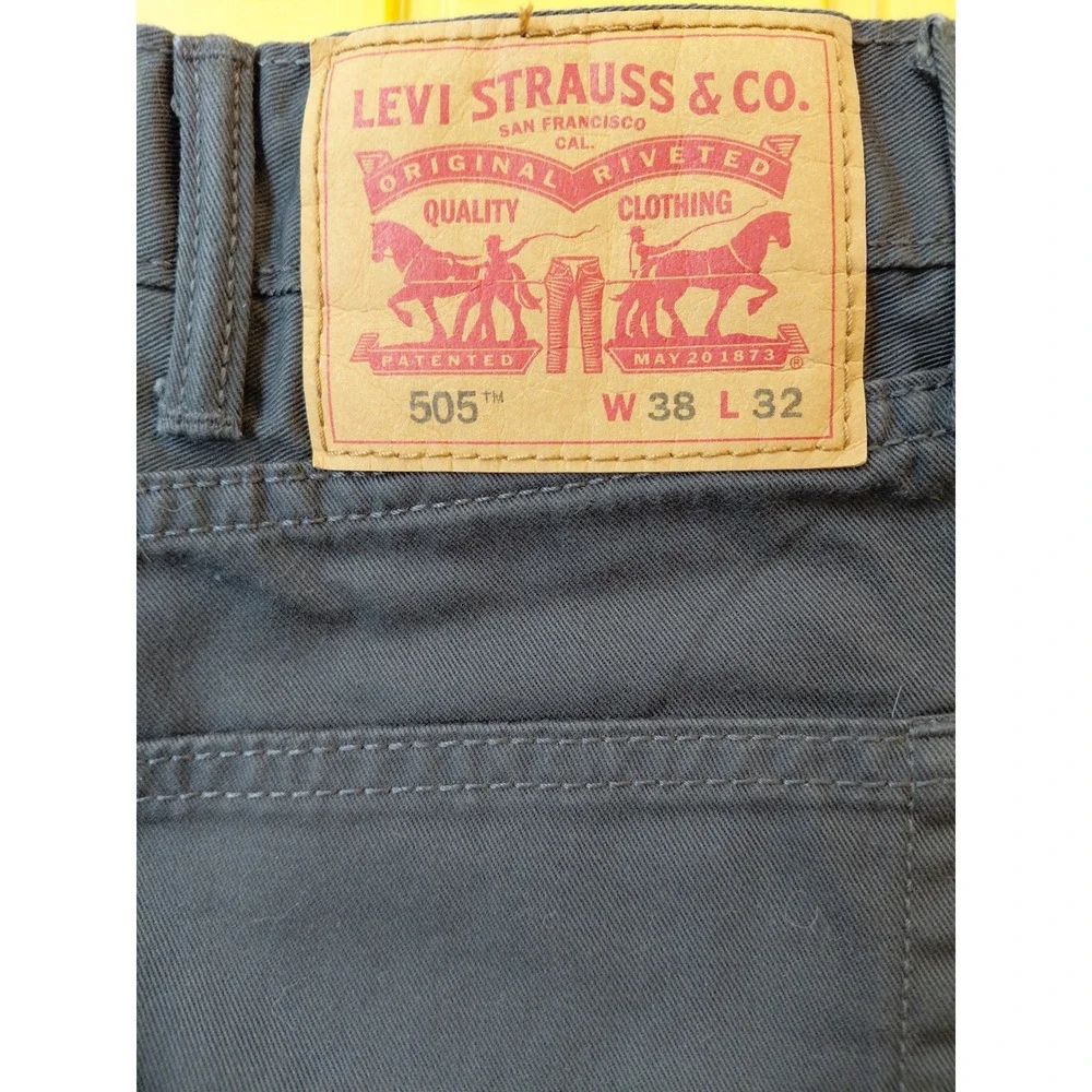 Levis 505 Regular Fit Grey Straight Leg Twill Pants Mens 38x32 00505-0012